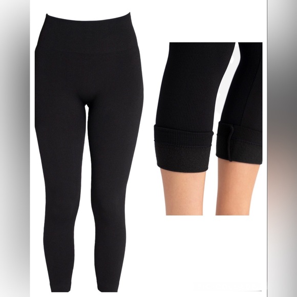 MUK LUKS red buffalo plaid soft fleece lined RIBBED TEXTURE leggings sz 1X/2X - Picture 11 of 15